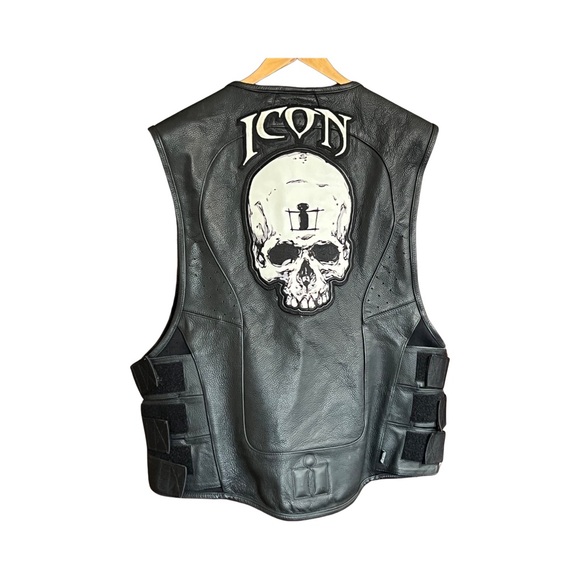 Authentic ICON REGULATOR LEATHER MOTO VEST- BLACK SIZE S/M - Picture 2 of 16